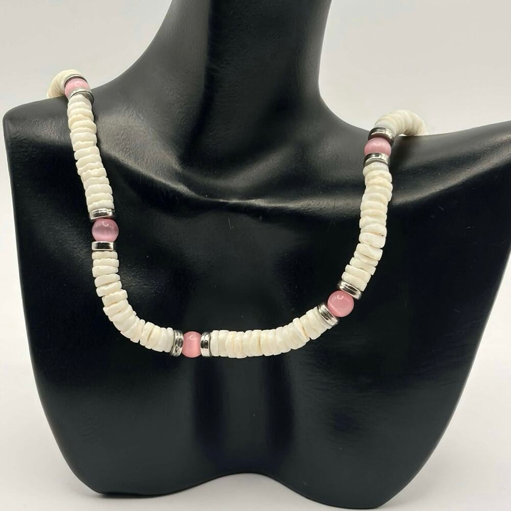 White & Pink Puka Shell Necklace